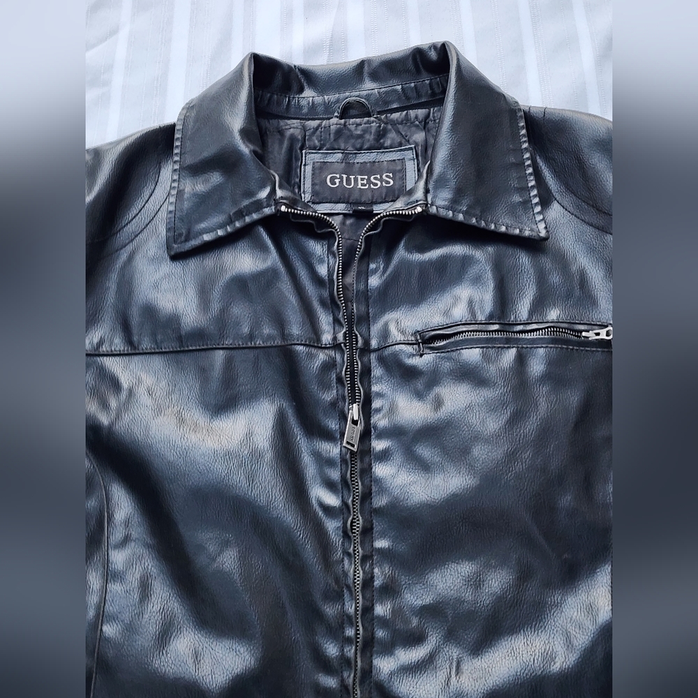 Men's XL Faux Leather Guess Black Jacket